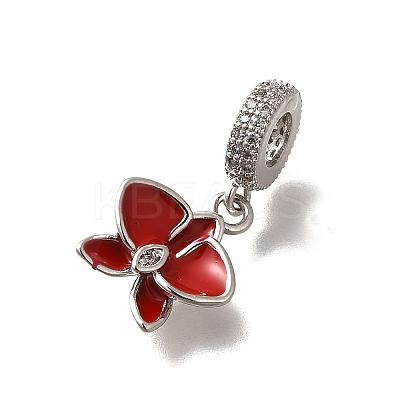 Brass Clear Cubic Zirconia Flower European Dangle Charms KK-M313-38P-02-1