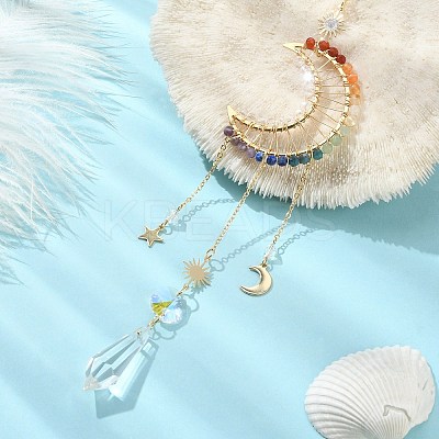 Wire Wrapped Chakra Gemstone & Brass Pendant Decorations HJEW-TA00075-01-1
