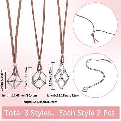 6Pcs 3 Styles Crystal Holder Cage Necklace MAK-SC0001-41P-1