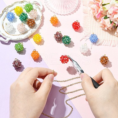 Handmade Nylon Wired Glass Beaded Pendants with Glass Pearl Round Bead PALLOY-CJ00105-1