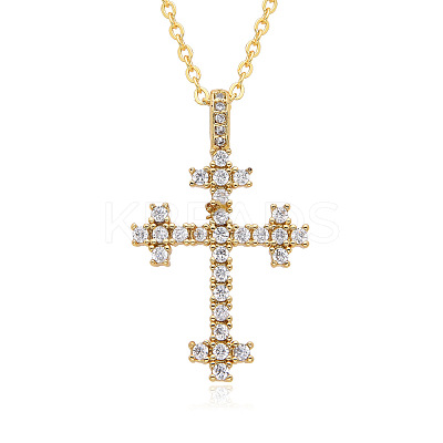 Brass Micro Pave Clear Cubic Zirconia Cross Pendant Necklaces FS-WG8523C-06-1