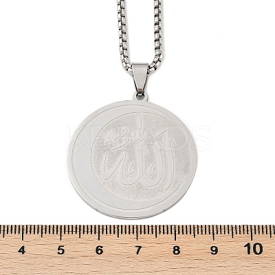 201 Stainless Steel Flat Round with Arabic Pendant Box Chain Necklaces for Women Men LS-NJEW-R013-03P-1