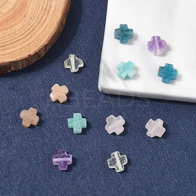 12Pcs 6 Styles Natural Prehnite & Rose Quartz & Amethyst & Apatite & Sunstone & Amazonite Beads G-YW0002-29-1
