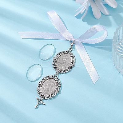 Tibetan Style Alloy & Glass Oval Photo Bouquet Hanging Ornaments HJEW-JM01353-01-1