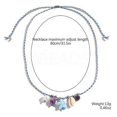 Summer Beach Porcelain Fish & Natural Cowrie Shell Pendant Cotton Cord Adjustable Necklaces FS-WG63638-02-1