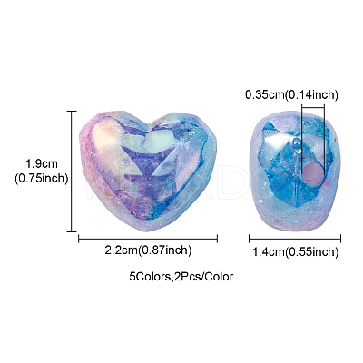10Pcs 5 Colors Transparent Crackle Acrylic Beads MACR-YW0002-64-1