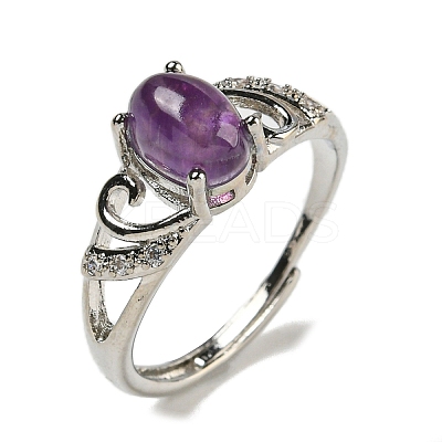 Oval Natural Amethyst Adjustable Rings RJEW-Q818-01P-03B-1