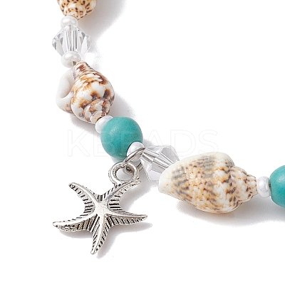 3Pcs 3 Style Alloy Starfish Charm Bracelets Set BJEW-JB10090-1