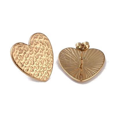 Texture Heart 304 Stainless Steel Stud Earrings for Women EJEW-L283-013G-1