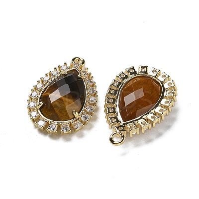 Natural Tiger Eye Faceted Teardrop Pendants G-I375-01G-21-1