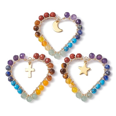 Chakra Gemstone Wried Round Bead Pendants PALLOY-JF02246-1