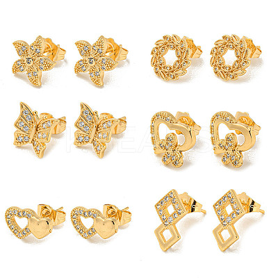 Light Gold Brass Micro Pave Cubic Zirconia Stud Earrings for Women EJEW-E295-31KCG-1