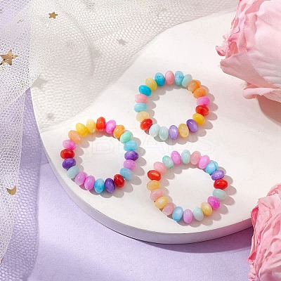 Rondelle Dyed Natural Freshwater Shell Beaded Stretch Rings for Women RJEW-JR00741-1