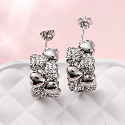 Brass Micro Pave Clear Cubic Zirconia Stud Earrings EJEW-D322-07P-02-1