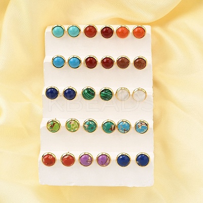 Brass Half Round Stud Earrings EJEW-Z124-03G-1