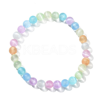 Dyed Natural Selenite Round Beaded Stretch Bracelet BJEW-JB09581-1