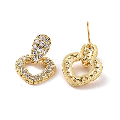 Clear Cubic Zirconia Hollow Out Heart Dangle Stud Earrings EJEW-F298-10G-1