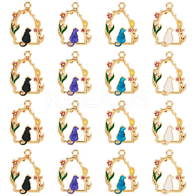 16Pcs 4 Colors Alloy Enamel Pendants ENAM-TA0002-44-1