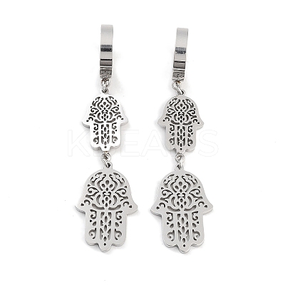 Non-Tarnish Hamsa Hand 304 Stainless Steel Dangle Earrings EJEW-L283-062P-1