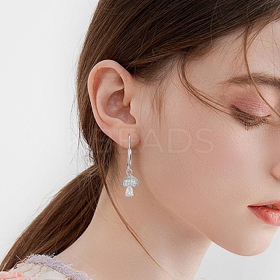 Clear Cubic Zirconia Mushroom Dangle Leverback Earrings EJEW-SW00011-25-1
