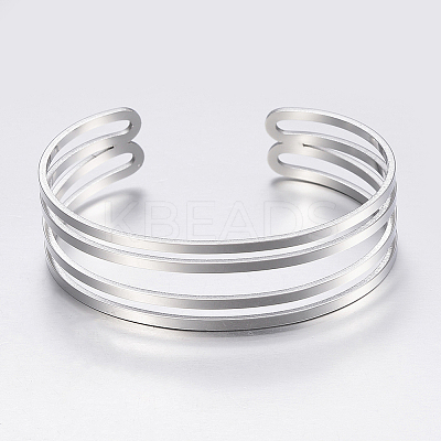 Tarnish Resistant Hollow 304 Stainless Steel Wide Band Cuff Bangles LS-BJEW-H565-01P-1