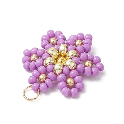 Glass Seed Beaded Flower Pendants PALLOY-MZ00712-1
