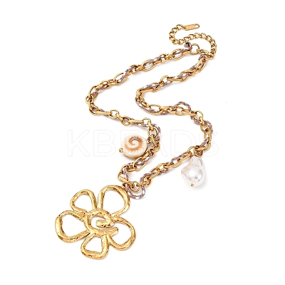 304 Stainless Steel Flower Pendant Necklaces NJEW-Z096-02G-1