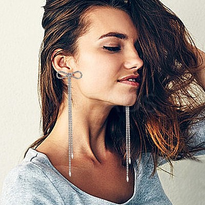 2 Pairs 2 Colors Alloy Bowknot Dangle Stud Earrings with Sterling Silver Pins EJEW-AN0004-89-1