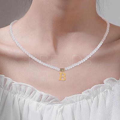 Imitation Pearl with Stainless Steel Pendants Necklaces NJEW-LP0001-51B-G-1