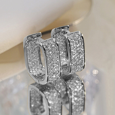 Oval Brass Micro Pave Cubic Zirconia Hoop Earrings WG8C9EE-01-1