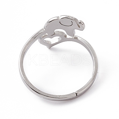 Non-Tarnish 201 Stainless Steel Elephant with Heart Adjustable Ring for Women RJEW-K238-07P-1