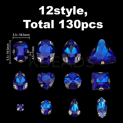 130Pcs Glass Sew on Rhinestones GACR-AR0001-03A-1