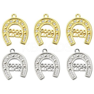 6Pcs 2 Colors Brass Micro Pave Cubic Zirconia Pendants KK-CJ0003-39-1