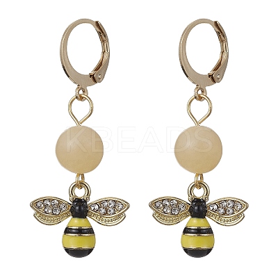 4 Pairs 4 Styles Bee & Flower Alloy Enamel Dangle Leverback Earrings for Women EJEW-JE05594-1