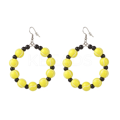 Sport Theme Acrylic Round Beaded Dangle Earrings EJEW-JE04978-1