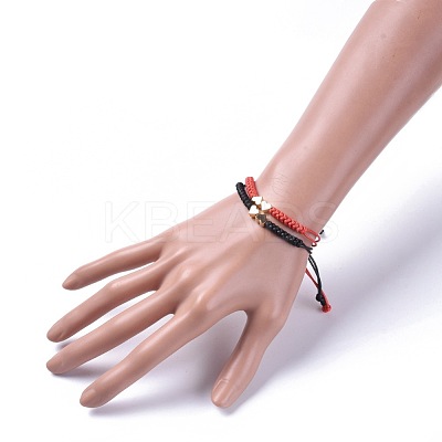 Unisex Adjustable Korean Waxed Polyester Cord Braided Bead Bracelets Sets BJEW-JB04671-1