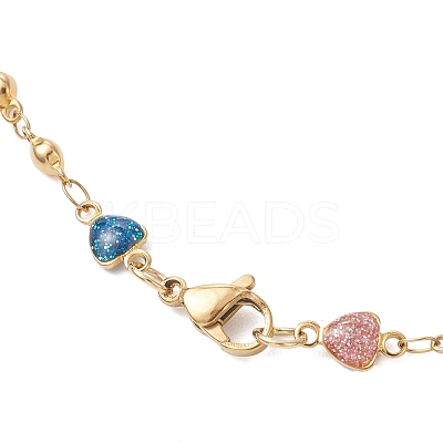304 Stainless Steel Enamel Colorful Heart Link Chain Necklaces for Women NJEW-JN05899-1