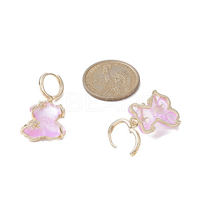 3 Pair 3 Color Resin Bear with Crystal Rhinestone Star Dangle Hoop Earrings EJEW-JE05244-1
