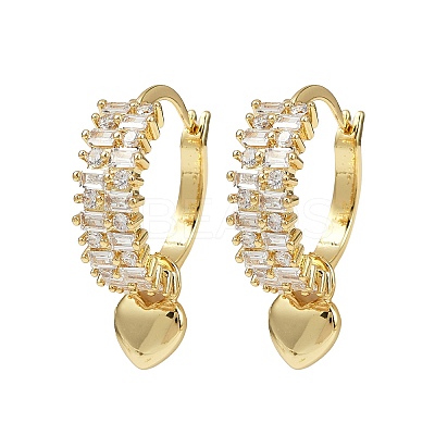 Heart Brass Micro Pave Clear Cubic Zirconia Hoop Earrings EJEW-S275-04G-1