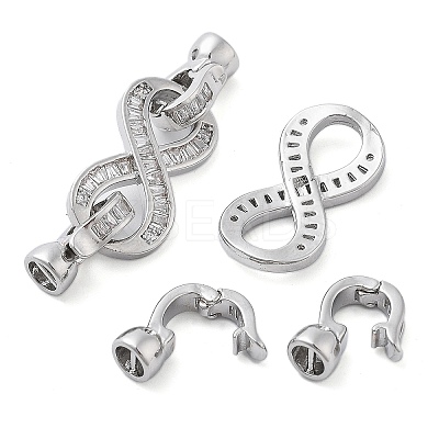 Brass with Clear Cubic Zirconia Fold Over Clasps KK-Z080-04P-1