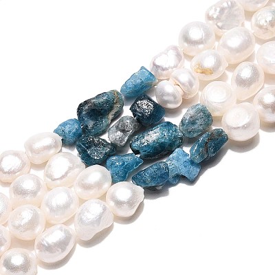Natural Apatite Nuggets & Natural Cultured Freshwater Pearl Beads Strands PEAR-N023-01A-09-1