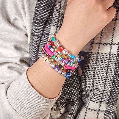 Flower Fruit Theme Beads Stretch Bracelets Set BJEW-SW00013-1