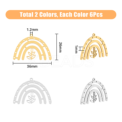 12Pcs 2 Colors 304 Stainless Steel Pendants STAS-DC0011-67-1