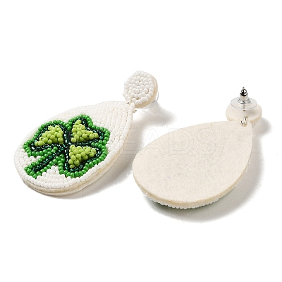 Saint Patrick's Day Glass Seed Beaded Dangle Stud Earrings EJEW-F327-01B-1