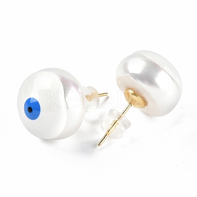 Natural Shell Evil Eye Stud Earrings with Enamel EJEW-G334-06I-1