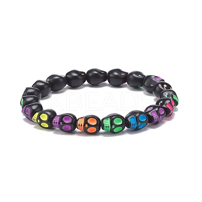 Acrylic Skull Beaded Stretch Bracelet BJEW-JB08544-1