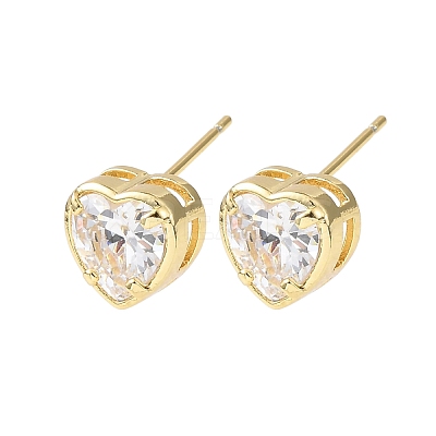 Brass Micro Pave Clear Cubic Zirconia Stud Earrings EJEW-C174-02A-G-1