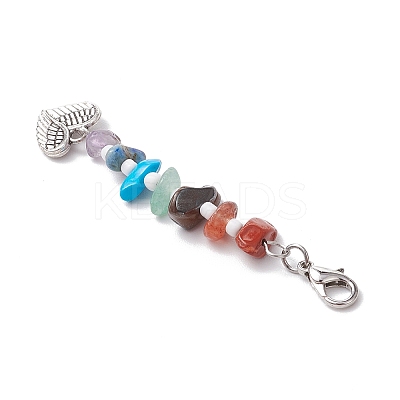 Chakra Natural Red Jasper & South Red Agate & Tiger Eye & Green Aventurine & Amethyst & Lapis Lazuli & Synthetic Turquoise Chips & Alloy Pendant Decorations HJEW-JM03181-1