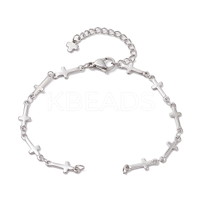 304 Stainless Steel Cross Link Chain Bracelet Making AJEW-JB01299-02-1