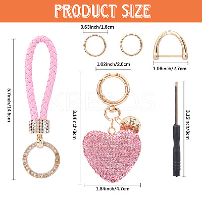 2Pcs 2 Styles PU Leather and Alloy Rhinestone Braided Keychain & Pendant Decorations KEYC-CN0001-11B-1